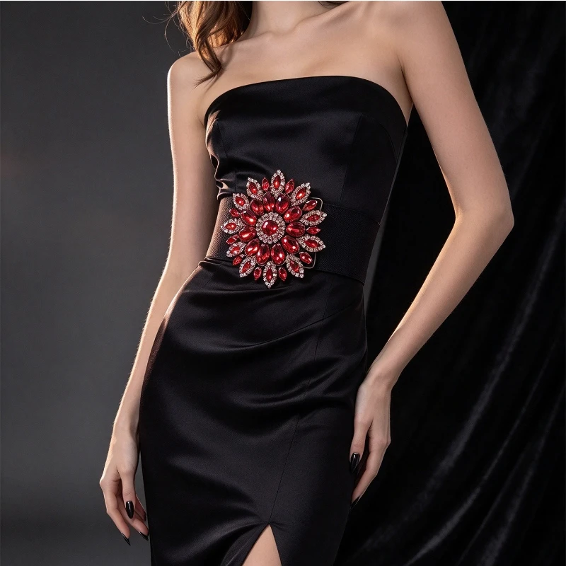 Rhinestone Inlaid Belts Sweet Elastic Female Girdle Dress Multicolored Diamonds Belt for Women Wedding Party Girdle