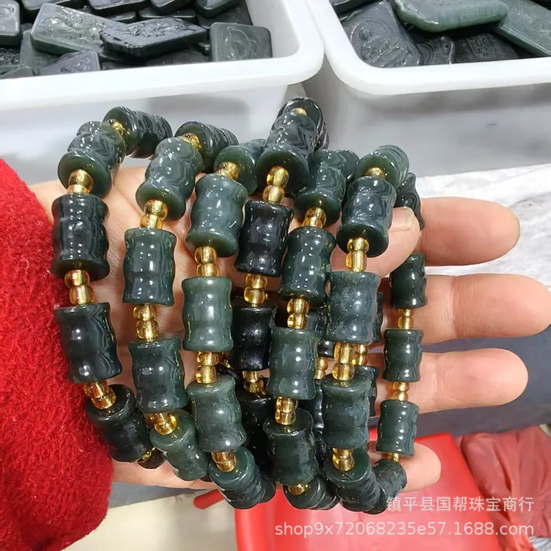 

Hetian Qingyu Gourd Jade A Fashion Unisex Lucky Bracelet