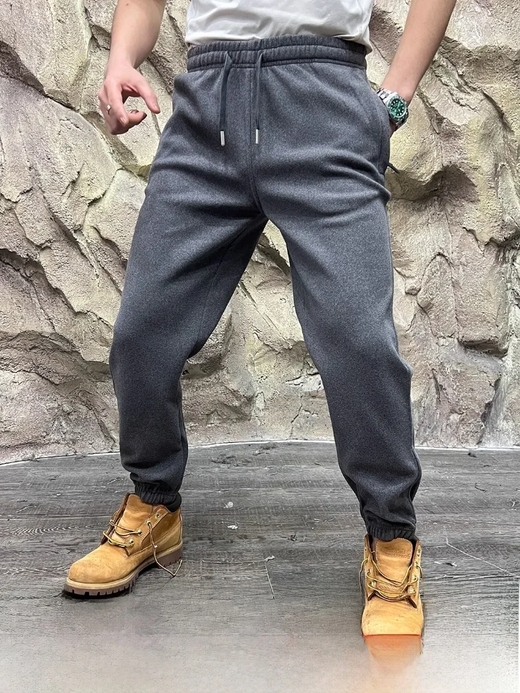 

Slimming Warm Men's Knitted Trousers Elastic Fce Lined Long Plu Sweatpants Casual Straight Leg Polyester Fiber Zipper Cl...