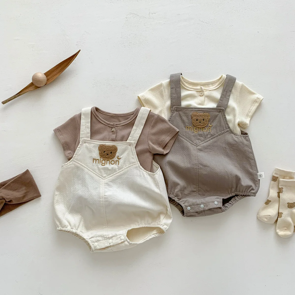 

Korean Version of Summer Short Sleeved Baby for Baby Jumpsuit with Shoulder Strap T-shirt Two-piece Set of Triangle Jumpsuit