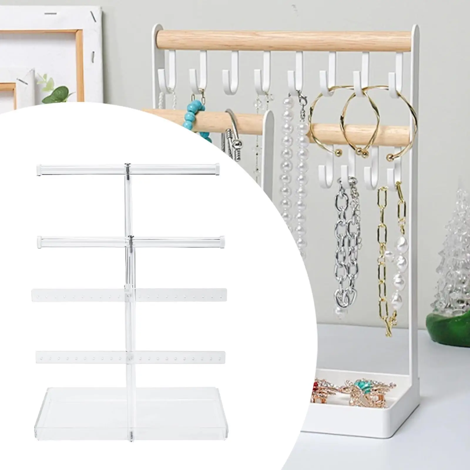 Tabletop Jewelry Organizer Show Rack Acrylic Clear Necklace Holder Display Stand for Women Storage Showcase