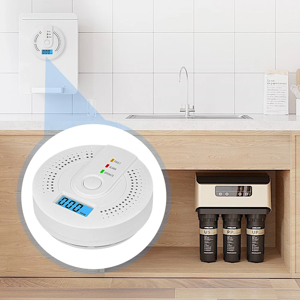 Rilevatore di monossido di carbonio Allarme monitor gas CO Rilevatore sensore CO alimentato a batteria con display digitale a LED per la casa, test di deposito