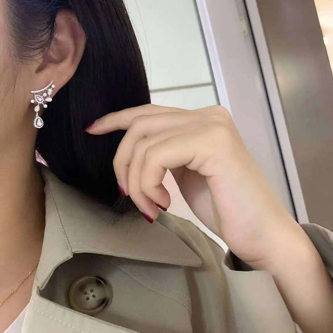 Korean Cubic Zirconia Double Dangle Earrings Women Siver Color Romantic Wedding Earings Anniversary Party Jewelry Boucle Oreille