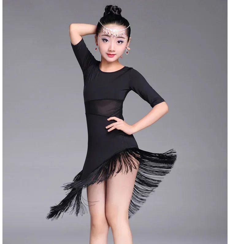 Robe de danse latine pour enfants, robe de balançoire à franges, robes de salle de Rhpour enfants, concours de olympiques pour filles, tango, salsa, nouveau, 2024