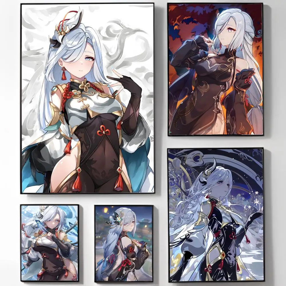 Frost Elegant Divine G-Genshin Impact Shenhe Poster High-definition Art Sticker Self Adhesive Waterproof Home Decoration