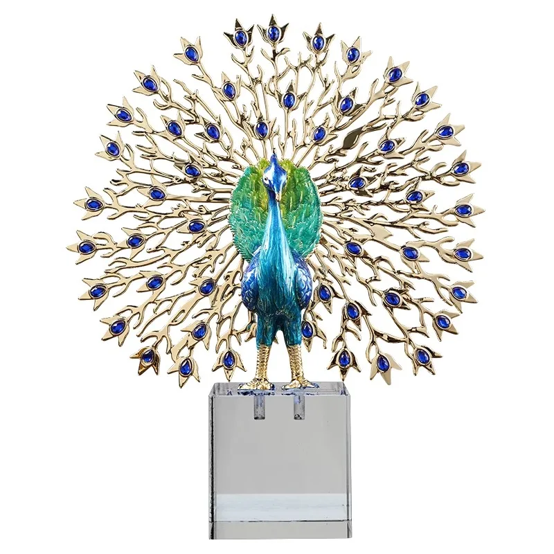 Ornament light luxury high-end simple enamel color art peacock living room TV cabinet home decoration