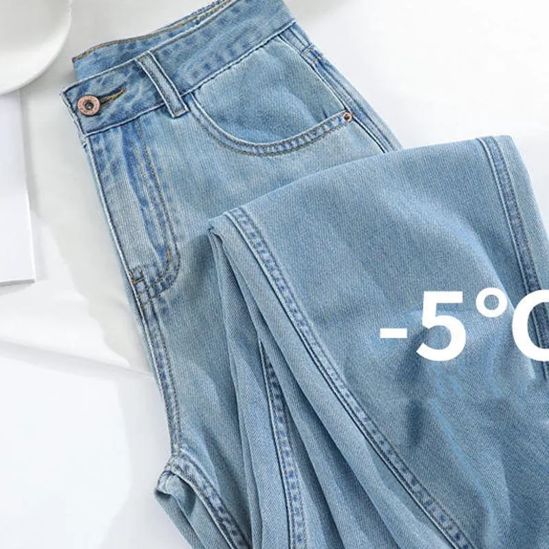 

Women's Ice Silk Jeans New 2026 Summer Thin Soft Denim Straight Wide Leg Pants Baggy Versatile Blue Denim Trousers ﻿