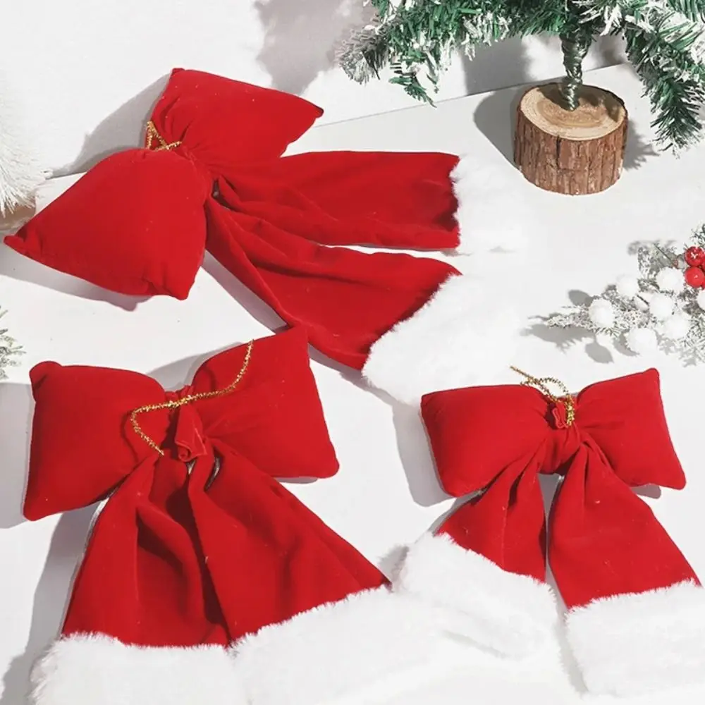 

Creative Christmas Bow Decoration 3D Soft Flocking Bow Decoration S/M/L Cotton Padded Velvet Bowknot Hanging Pendant