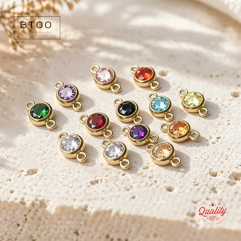 14K Gold Filled 4MM Birthstone Charm Connectors AAA Zircon Pendant for DIY Jewelry - Perfect for Necklaces And Bracelet