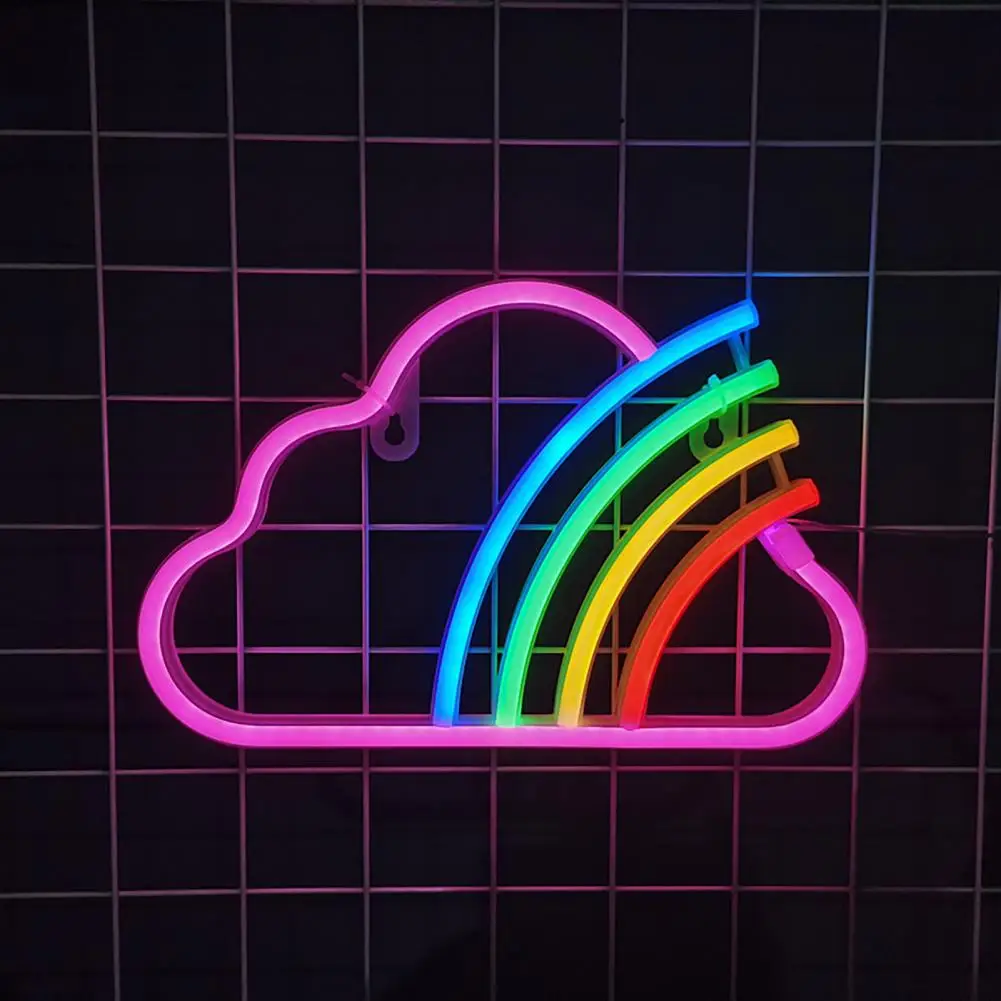 

Decorative Lamp Vibrant Rainbow Cloud Neon Sign Usb/battery Powered Led Wall Art Decoration for Non-glaring Large Neon Sign