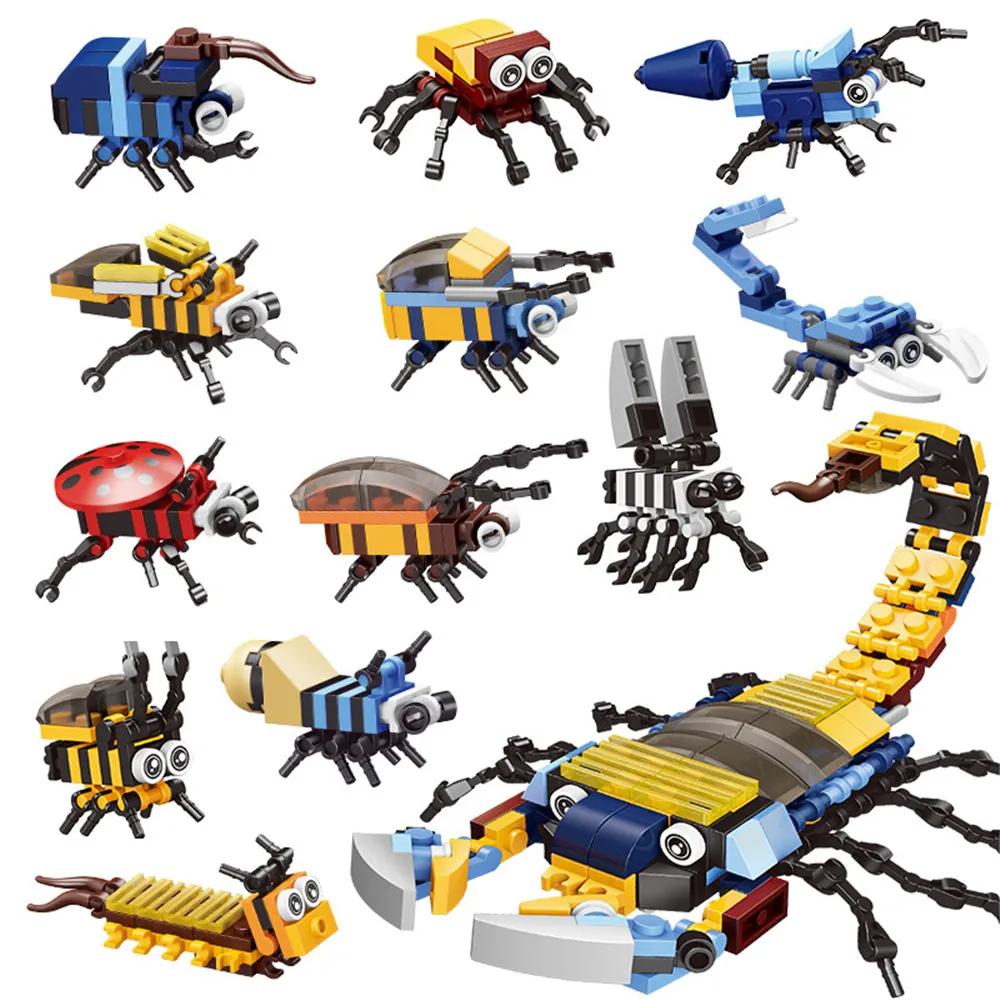 

2023 MOC City Jungle Animals Zoo Insect Spider Dragonfly Ladybug Bee Model Building Blocks Bricks Collectible Kids Toys