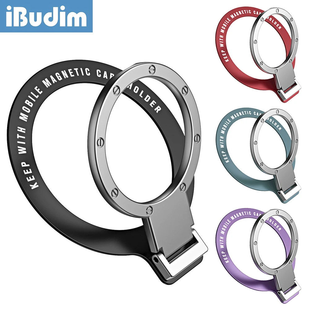 iBudim Ultra-thin Adhesive Cellphone Finger Ring Holder for MagSafe Magnetic Car Phone Stand for iPhone 15 14 13 Samsung Xiaomi