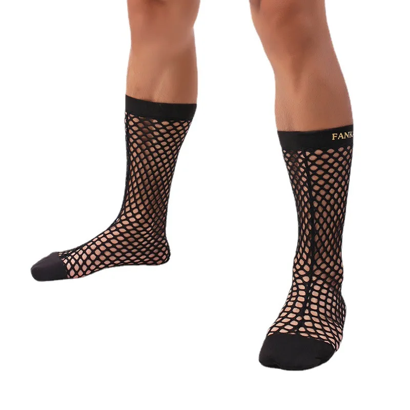 Hollow Out Mesh Mens Socks Japanese Fishing Net Trendy Socks Breathable Sports Personalized Long Socks