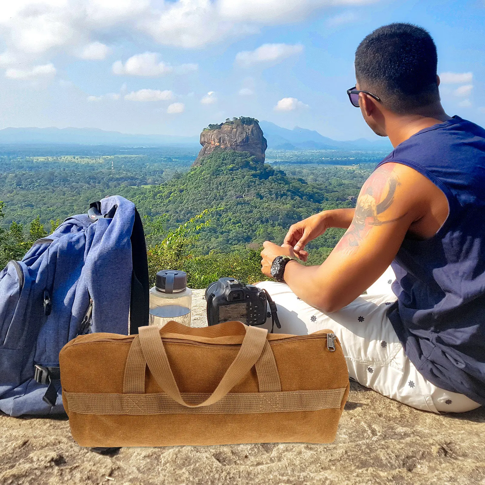 

Water Resistant Canvas Tent Peg Bag with Hammer Pocket Spacious Camping Storage for Outdoor Adventures Portable Tool