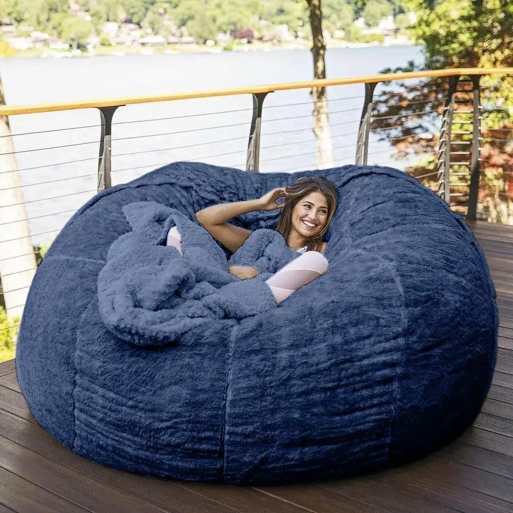 Bed Coat Dropshipping 7ft Giant Fur Bean Bag Cover Lazy Sofa Living Room Furniture Big Round Soft Fluffy Faux Fur A2728921