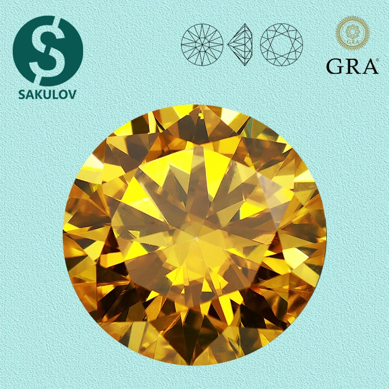 

Golden Yellow Moissanite Stone 8 Hearts & Arrows Round Cut 1.0-5.0ct VVS1 Pass Diamond Tester with GRA Certificate