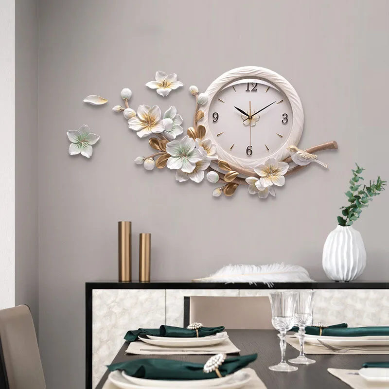 Fishionable Simple Modern Quartz Clock, 3D Resin Flower Wall Decoration, Creative Living Room Wall Clocks, Decorative Art Watch