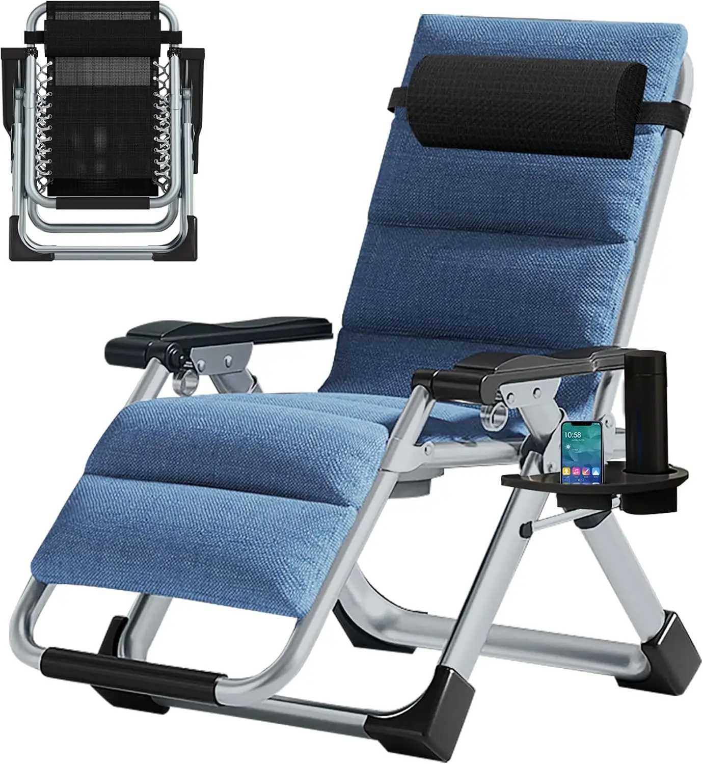 Zero Gravity Chair, Lawn Recliner, Reclining Patio Lounger Chair, Folding Portable Chaise with Detachable Headrest