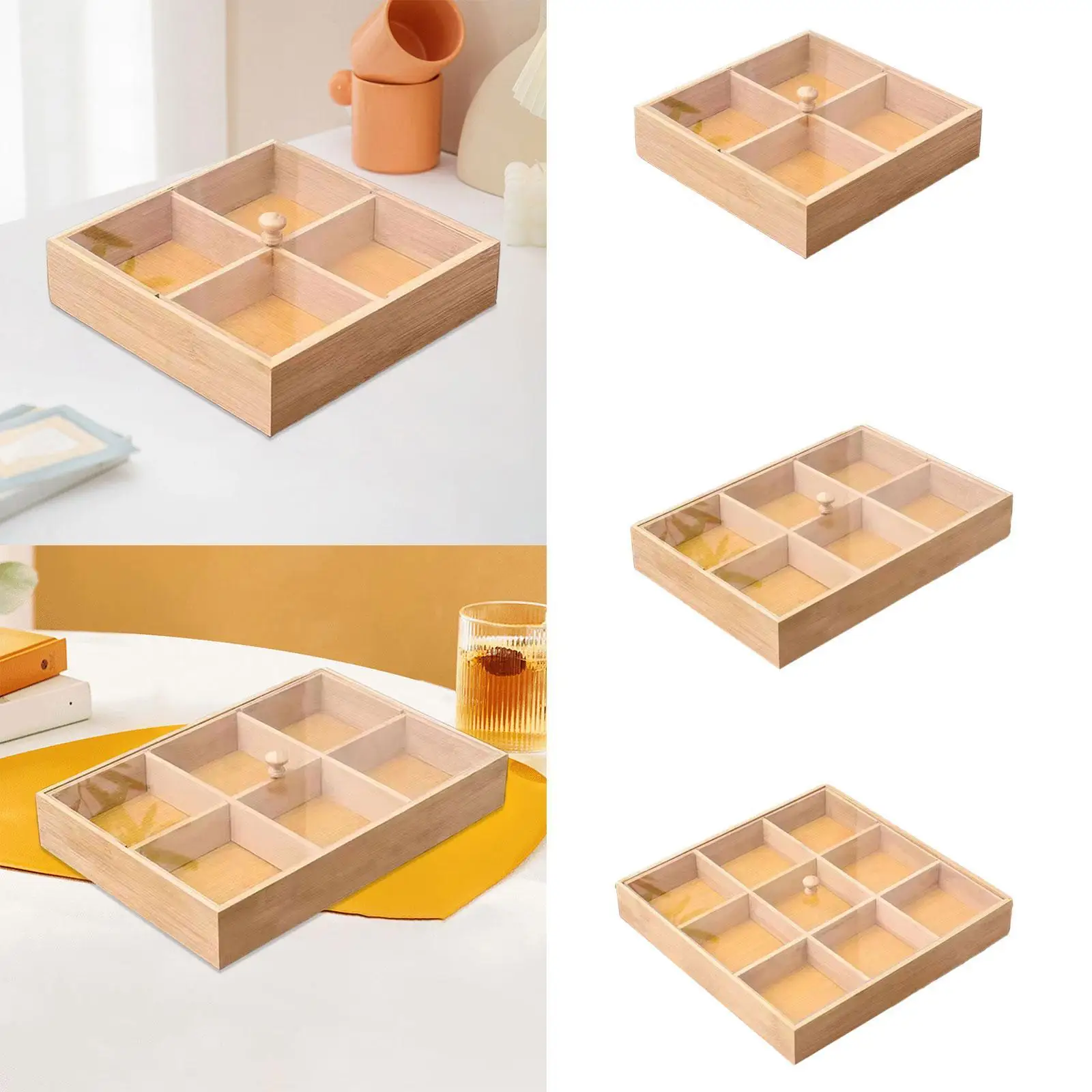 Bamboo Snack Tray with Lid Multifunctional Tabletop Snack Tray for Farmhouse Family Dinner Indoor Outdoor Restaurant Camping