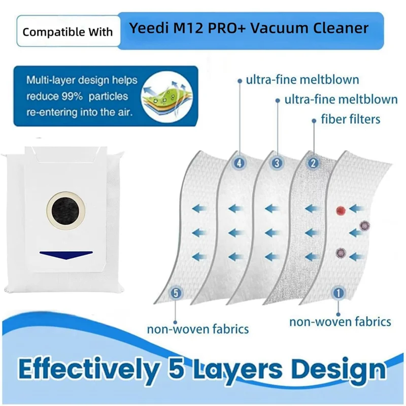 ABRG-For Yeedi M12 Pro جهاز آلي لتنظيف الأتربة فرشاة جانبية فلتر Hepa ممسحة قماش أكياس الغبار الملحقات