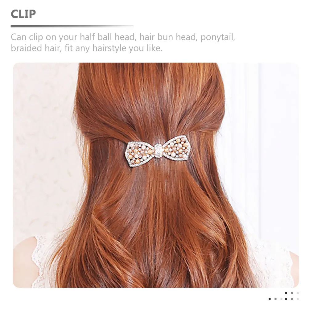 

2Pcs Bowknot Pearl Hair Clips Rhinestone Decoration Hairpins Large Clip for Ponytail Bun Half Up Hairstyles Kids Women