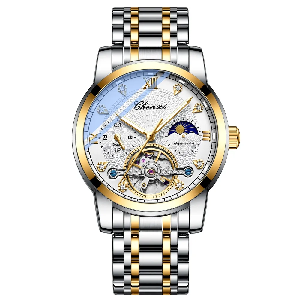 

Chenxi Top Brand Business Men Automatic Mechanical Tourbillon Watches Luxury Gold Waterproof Moon Male Wristwatches Reloj Hombre