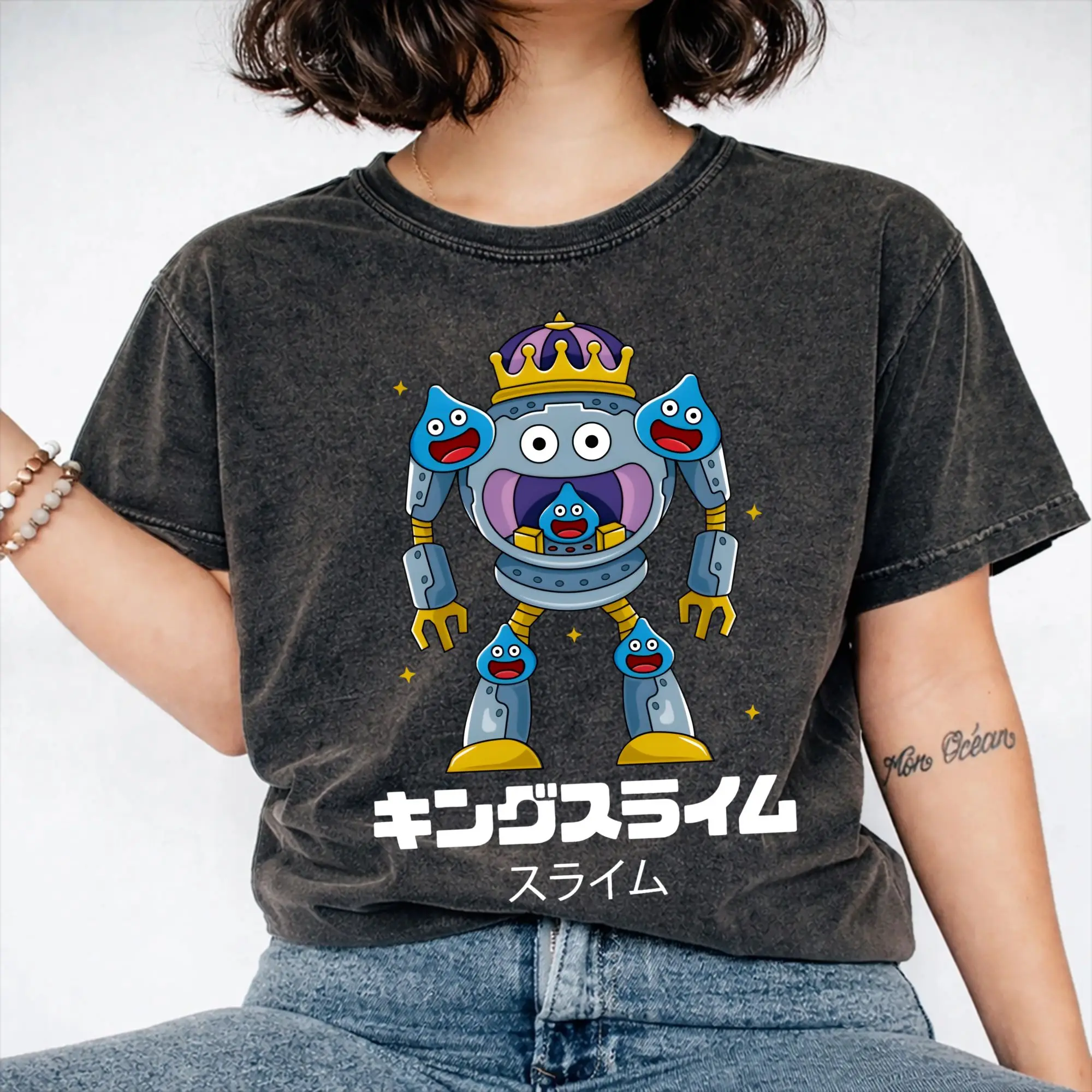 Graphic Printed Dragon Quest slime Washed T Shirt Merch Oversize T-Shirt  Men Women Tee