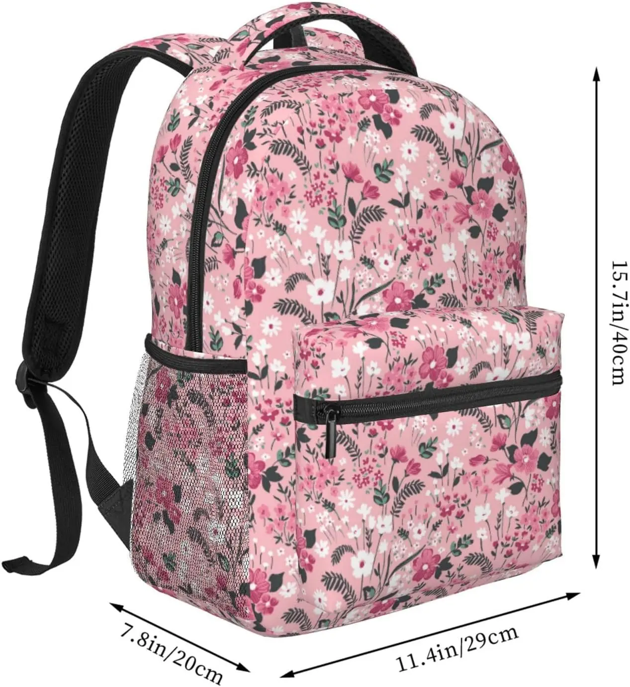 Pink Flower Pattern Lightweight Laptop Backpack for Women Men College Bookbag Casual Daypack Travel Bag