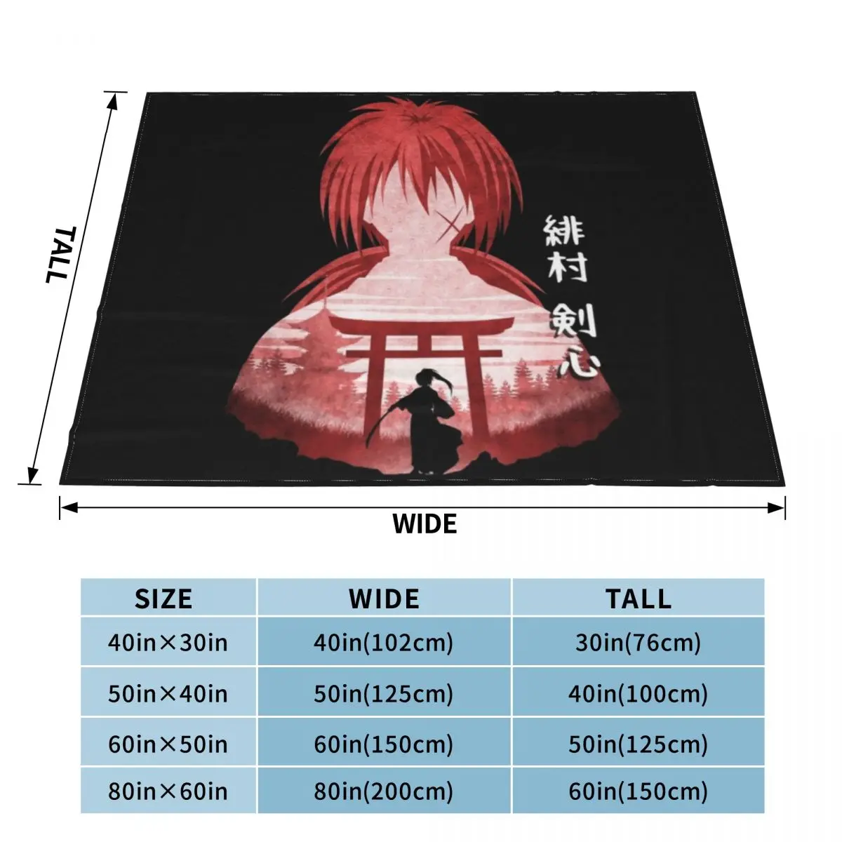 Kenshin Himura Throw Blanket anime blanket Custom Blanket Beach Blanket