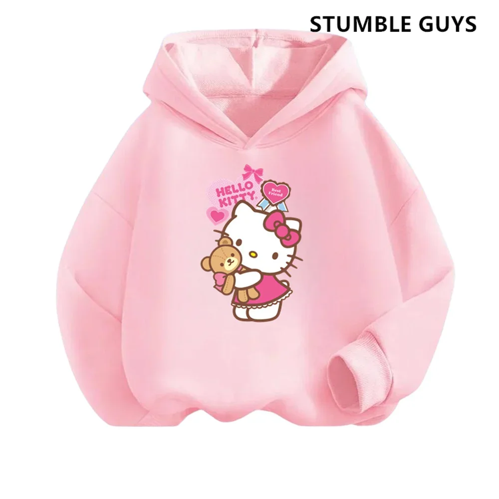 2024 Cute Anime Hello Kitty Kids Girls Hooded Hooded Suit Hoodie Fashion Boys Casual Student Teen Casual Top Ages 3-14 Outdoor