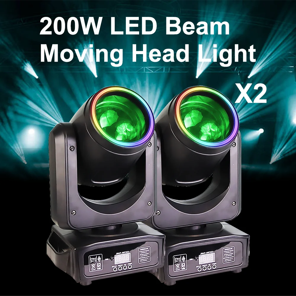 

200W LED Beam Moving Head Light with LED Ring 6+12 prism 15 Patterns DMX Rainbow Effect Light for DJ Disco Show Party Wedding