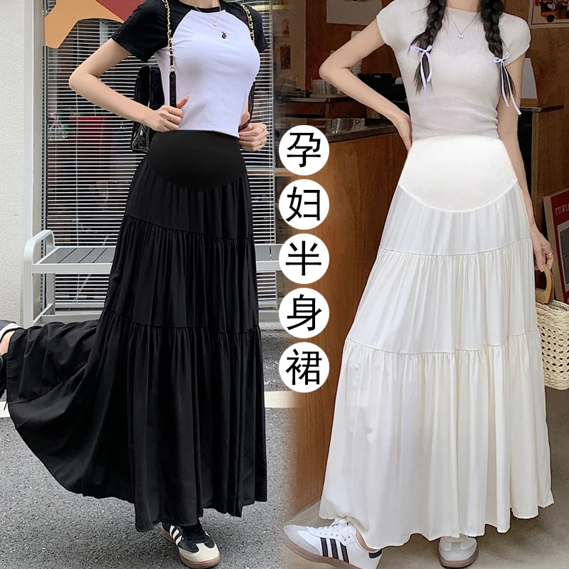 

Summer Sweet Patchwork Cake Skirts for Maternity Elastic Waist Belly A Line Long Skirts for Pregnant Women 24SS Youth Pregnancy