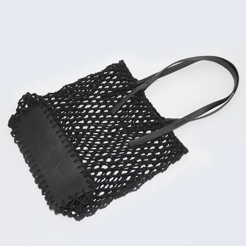 

New Wind Cotton Handmade Woven Beach Bag One Shoulder Portable Leisure Hollowed Out Tourism and Vacation Fishing Net Bag