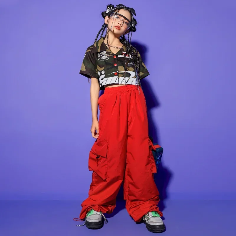 

Fashion Hip-Hop Dance Costume for Girls Kpop Clothes Camo Crop Tops Cargo Pants Hip Hop Clothing Kid Jazz Stage Performance Wear