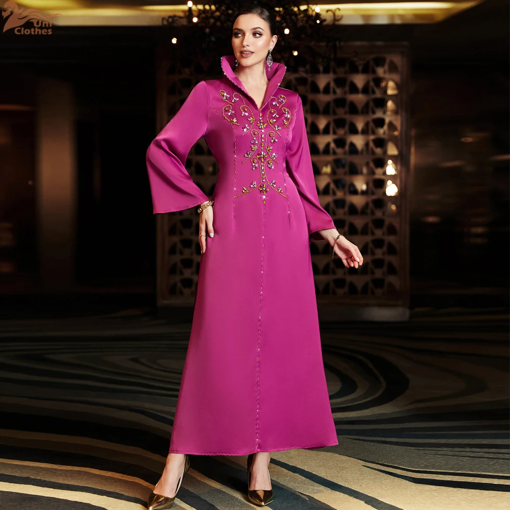 Ramadan Rose Red Abaya Damen Dubai Muslim Evening Party Dresses For Women Robe Djellaba Caftan Femme Musulmane Kaftan Vestidos