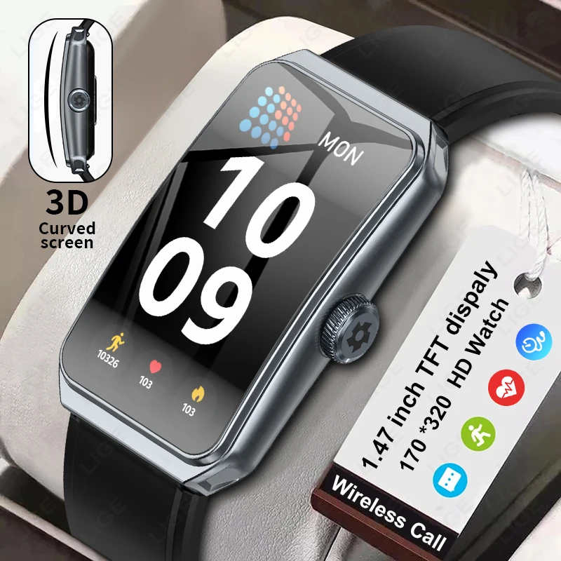 

LIGE 1.47 "HD изогнутый экран 2025 женские умные часы Bluetooth звонки Smartband спортивный фитнес трекер мужские умные часы для Android IOS
