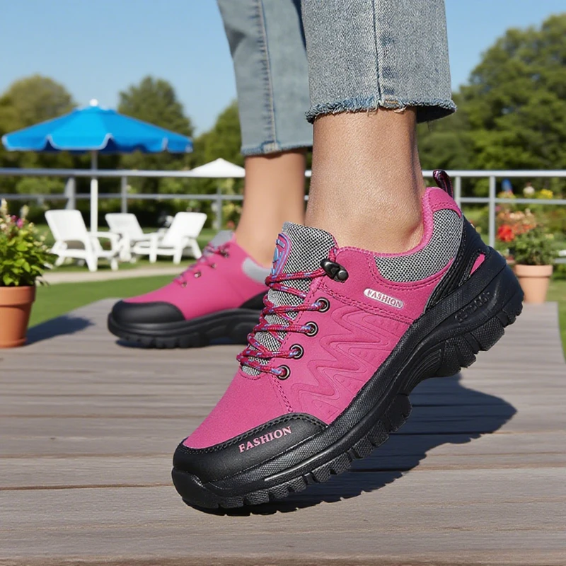 Neue Frauen Wanderschuhe Im Freien Wasserdichte Turnschuhe Nicht Slip Wanderschuhe Mode Rose Rot Plattform Trekking Neue Frauen Turnschuhe