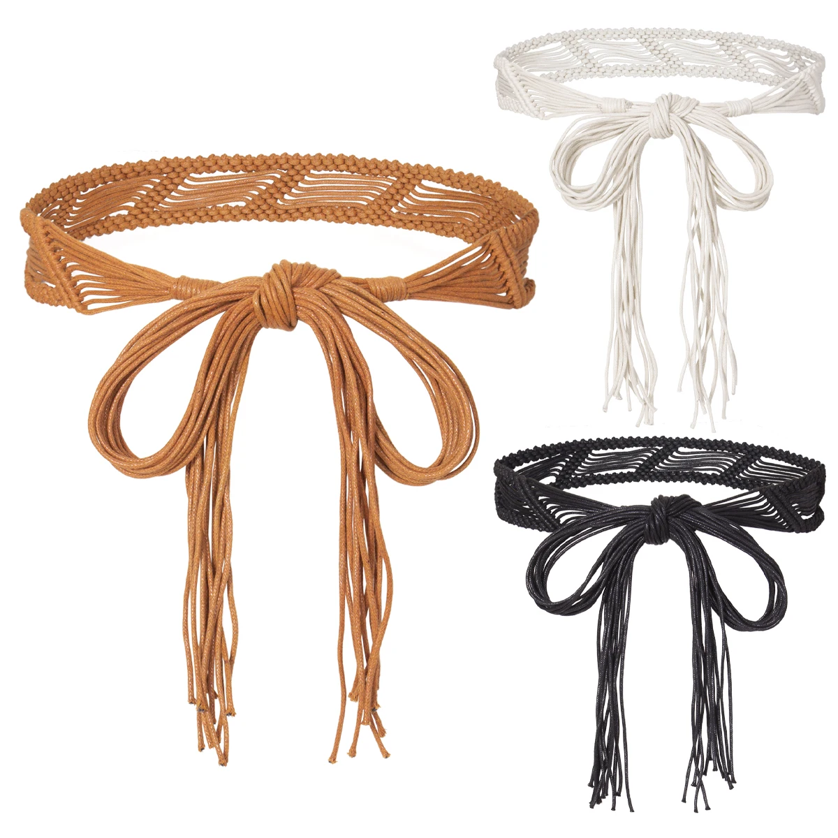 SISHION 2025 Black Women Woven Waist Belt Crochet Summer Beach Handwoven Rope Braided Skinny Dress Belt Fashion Bohemian BZ0001