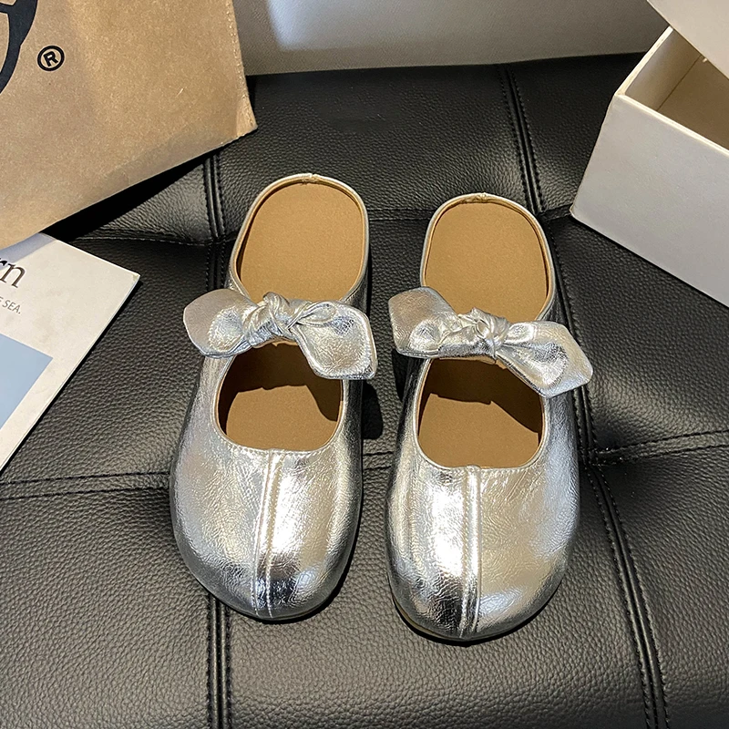 

Women's 2026 Spring Soft-Soled Closed-Toe Slip-On Half Back Bow Mule Shoes for Pregnancy
