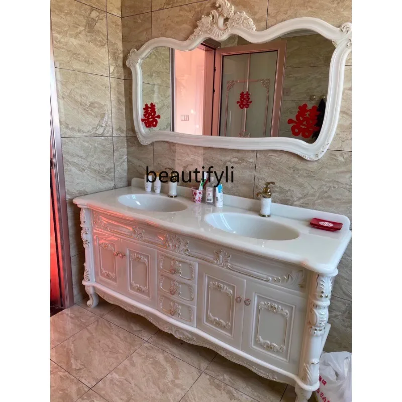 

European jade bathroom cabinet combination bathroom light luxury integrated washing table wash basin
