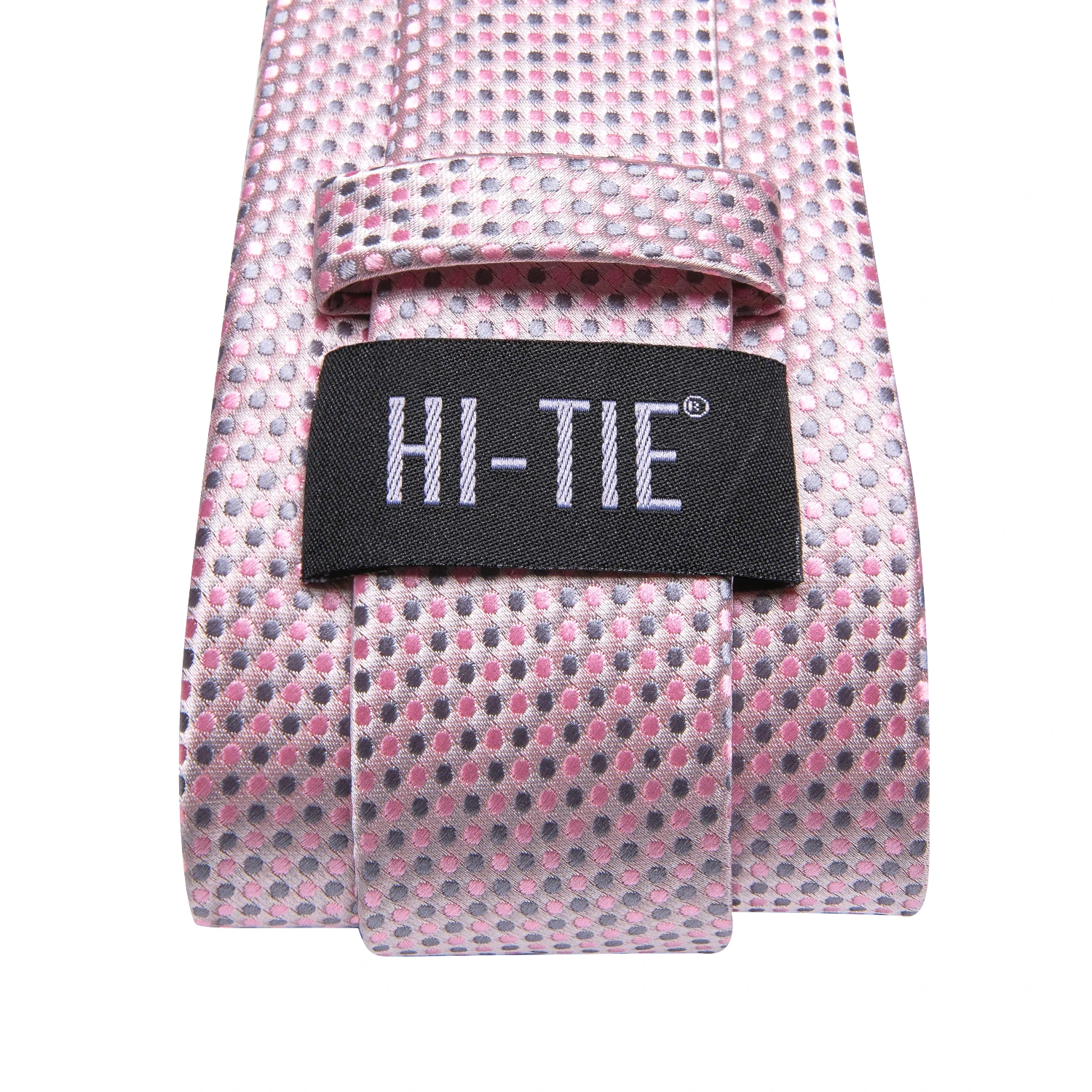 Hi-Tie Pink Grey Polka Dots Business Mens Tie 8.5cm Jacquard Necktie Accessorie Daily Wear Cravat Wedding Party Hanky Cufflink