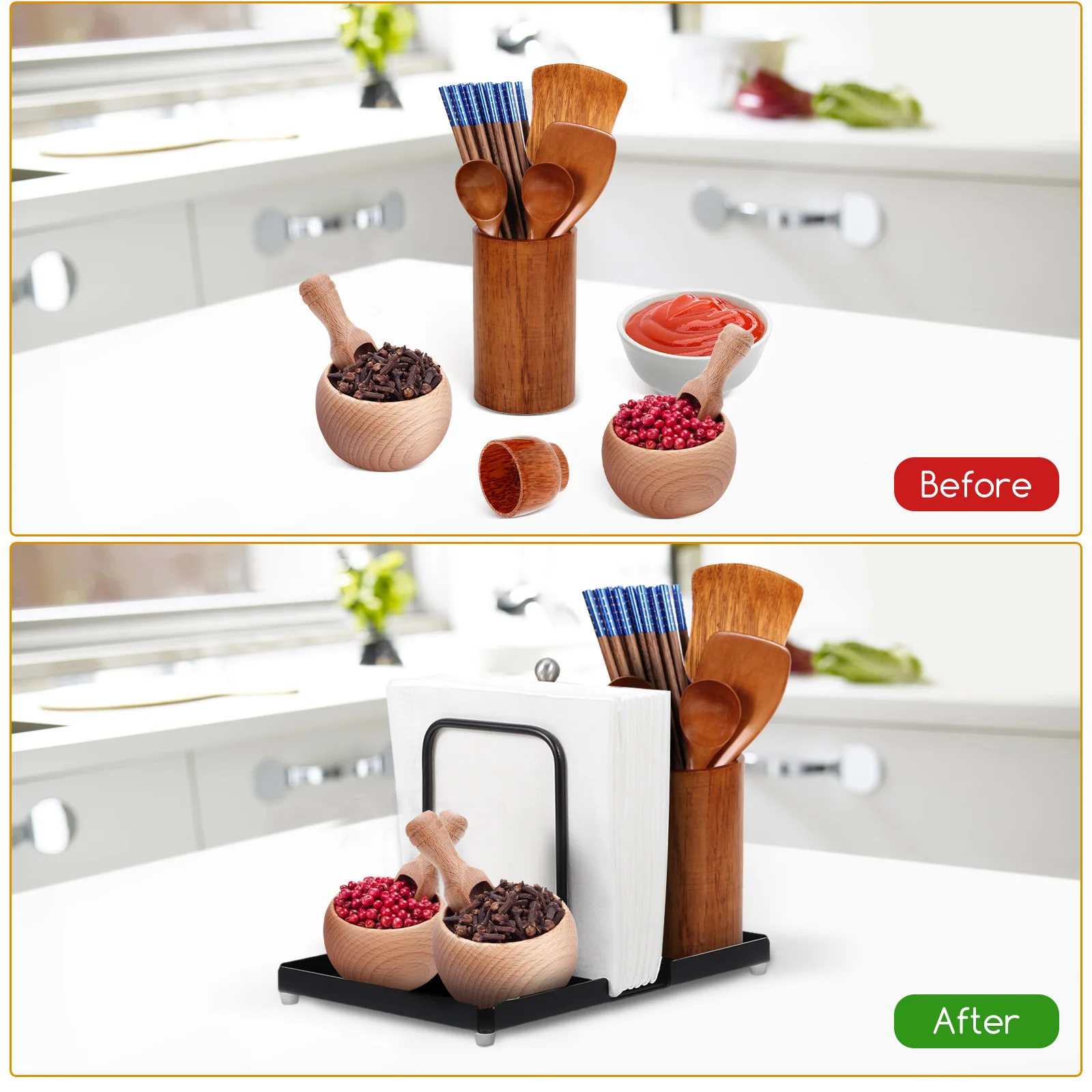 Modern Aluminum Napkin Rack Kitchen Organizer Spice Holder Condiment Caddy Vertical Storage Shelf Countertop Decor Flat Bottom