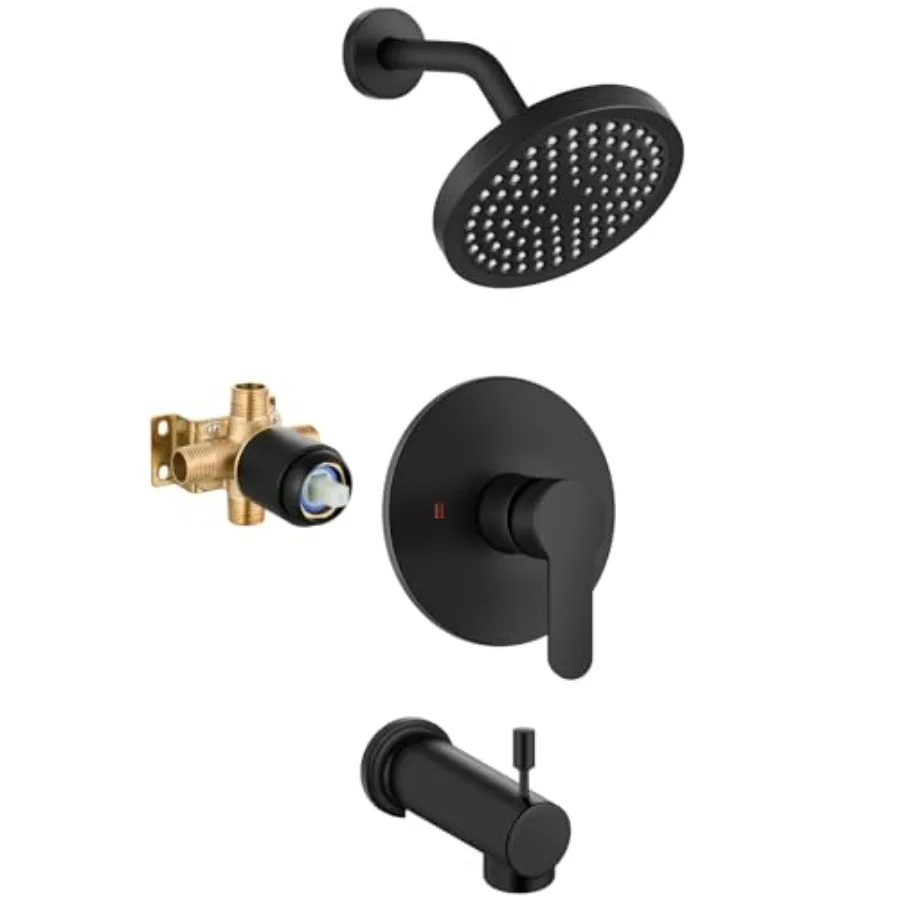

Shower Faucet Set with Valve, Tub Shower Faucet Set with 6-Inch Rain Shower Head and Tub Spout, Single Handle Bathtub Tub Fauce