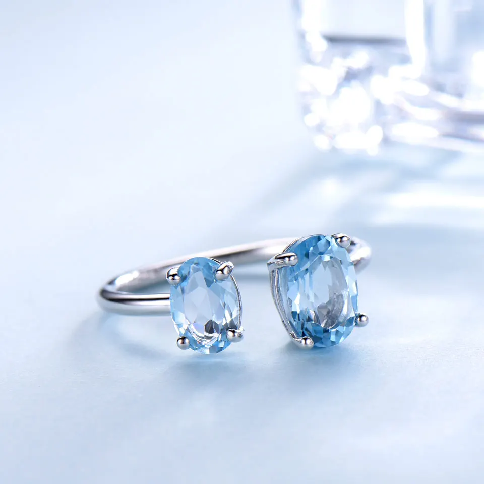 Blue Sky Topaz Ring Oval Opening Rings for Women 925 Sterling Silver Ring Birthday Gift New 2025