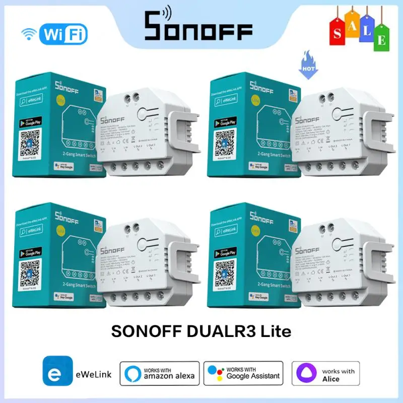 1-6PCS SONOFF DualR3 Lite DIY Smart Switch MINI Wifi Dual Relay Two Way Control Smart Timing Voice For Smart Home Automation