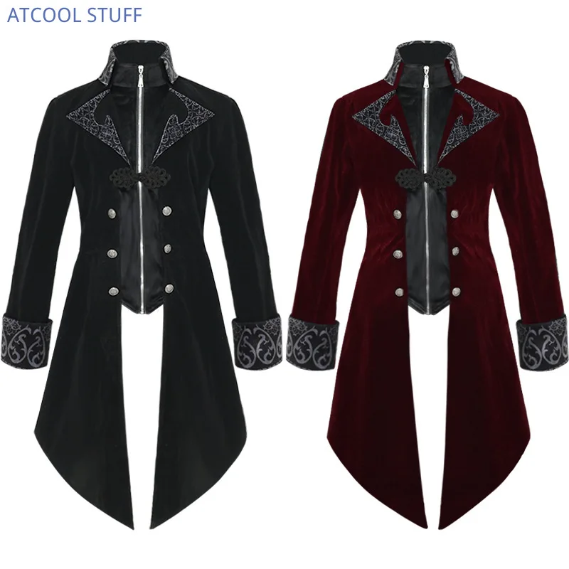 2021 Steampunk Women Men Medieval Dress costume Velet Stand Collar Tailcoat Gothic Vampire Cosplay Jacket Coats S-5XL