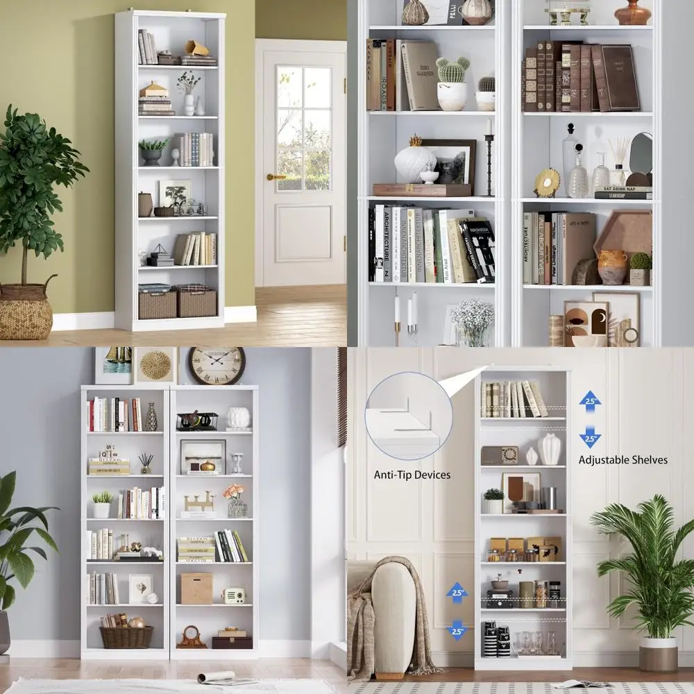 

Adjustable 6-Tier Wide Bookshelf, 75 Tall Floor Standing Storage Unit, Modern Display Organizer for Open Shelves