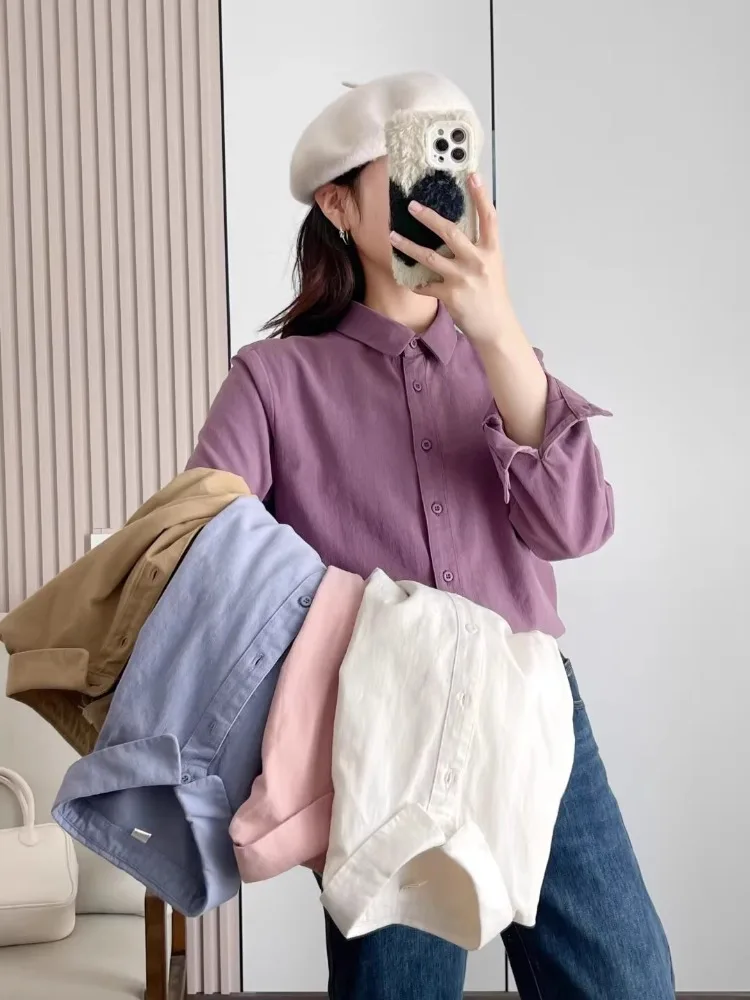 

Loose Casual Purple Shirt Women's Lazy Style Long Sleeve Slimming Top Outerwear Polyester Commute Style Pure Color Spring 2026