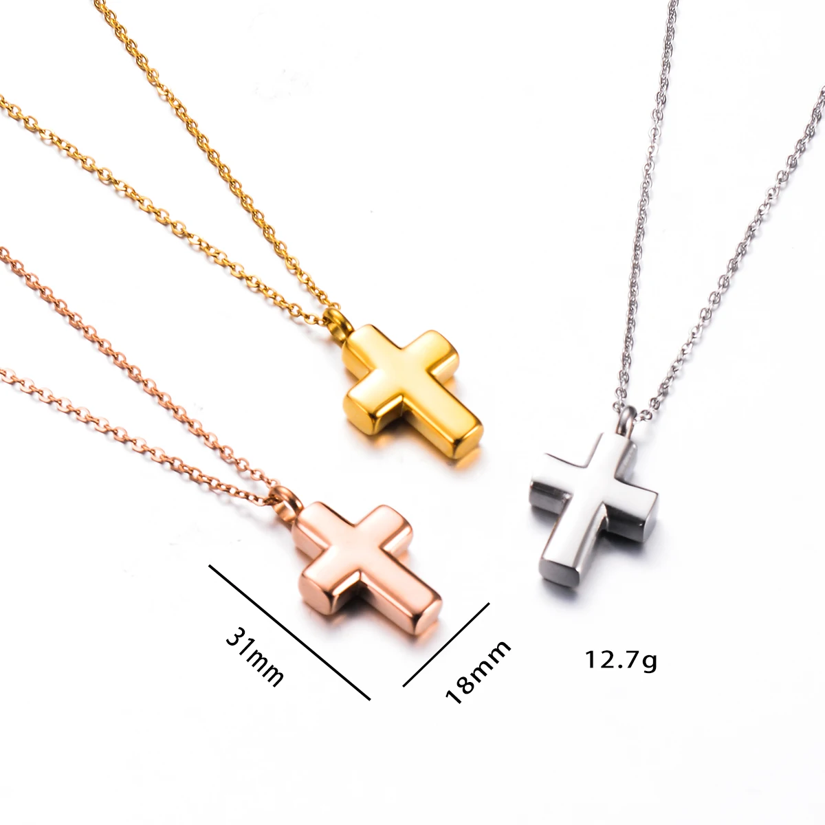 Edelstahl-Andenken-Schmuckstück, religiöses Kreuz, christliche Ewigkeitsurne, Halskette, Urne für Einäscherungsasche, Anhänger – Detail 1