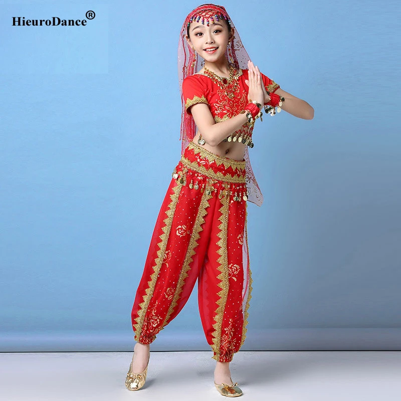 Costume di danza del ventre Set bambini bambino danza del ventre vestiti per ragazza bambini danza del ventre Bollywood Dance Wear 4 colori per scelto